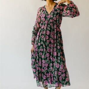 Green and purple floral dress